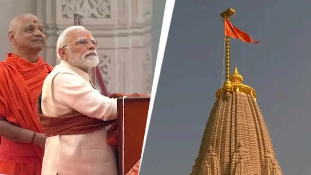 Prime Minister Narendra Modi hoisted a sacred saffron flag atop the Ram Mandir in Ayodhya.