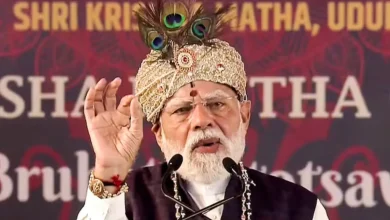 PM Narendra Modi on Friday invoked the strength and resolve of New Bharat as he addressed the gathering at the Laksha Kantha Gita Parayana programme at Sri Krishna Matha in Udupi, Karnataka.