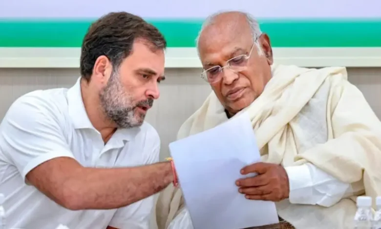 Congress president Mallikarjun Kharge convened a closed-door meeting at his residence on Saturday
