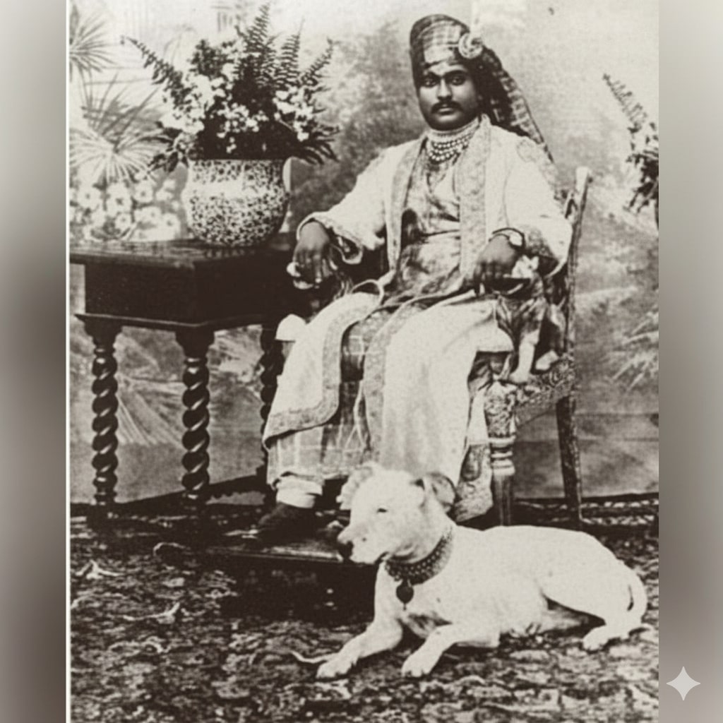 Nawab Muhammad Mahabat Khan III Khanji of Junagadh with His Dogs