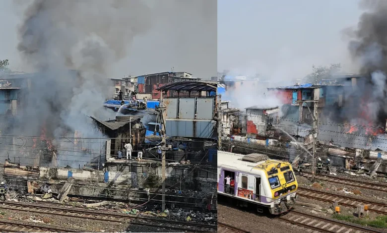 Major Fire Engulfs Dharavi Shanties Near Mahim Station, Halts Harbour Line Services For 3 Hours | Watch