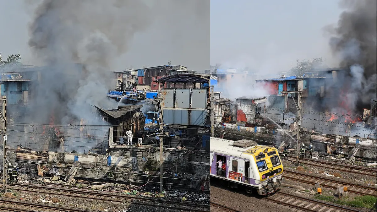 Major Fire Engulfs Dharavi Shanties Near Mahim Station, Halts Harbour Line Services For 3 Hours | Watch