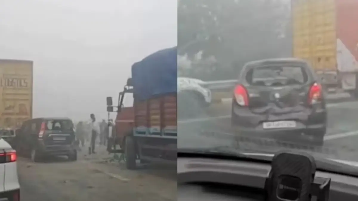 A chain collision involving nearly a dozen vehicles was reported on the Eastern Peripheral Expressway near Dadri in Greater Noida on Friday.