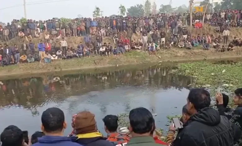 A Hindu man jumped into a canal after being chased by a mob in Bangladesh.
