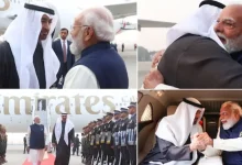 Sheikh Mohamed bin Zayed Al Nahyan landed in the national capital for a roughly two-hour visit, during which Prime Minister Modi broke from protocol to greet him at the airport.