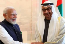 Prime Minister Narendra Modi with UAE President Mohamed bin Zayed Al Nahyan during a meeting, in Abu Dhabi. | Photo Credit: PTI