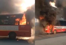 AMTS Bus Catches Fire Near S.G. Highway Sola Civil Hospital in Ahmedabad, No Casualties Reported