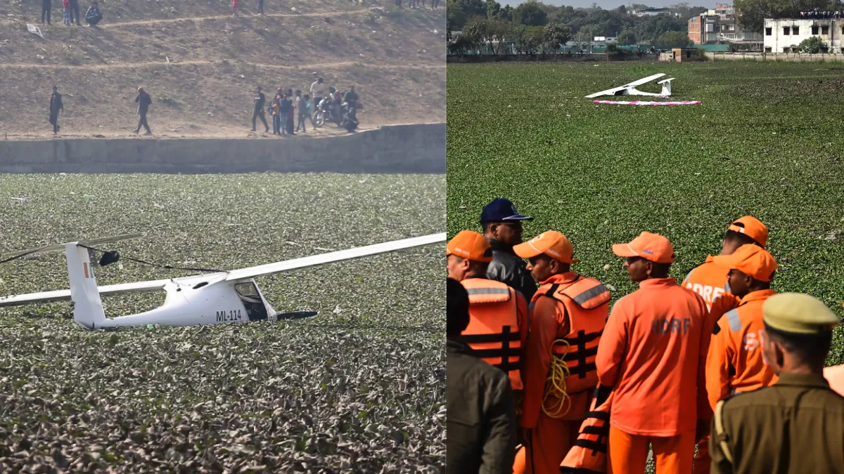IAF Microlight Aircraft Makes Emergency Landing in Prayagraj Pond, Both Pilots Rescued Safely