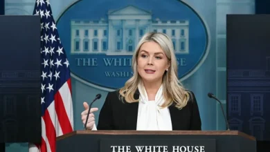 White House Press Secretary Karoline Leavitt speaks during a news briefing at the White House, March 4 [AFP]