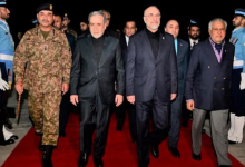 The Iranian delegation led by parliament speaker Mohammad Baqer Qalibaf and Foreign Minister Abbas Araqchi is welcomed by Pakistan's Chief of Army Staff (COAS) Asim Munir. (via REUTERS)