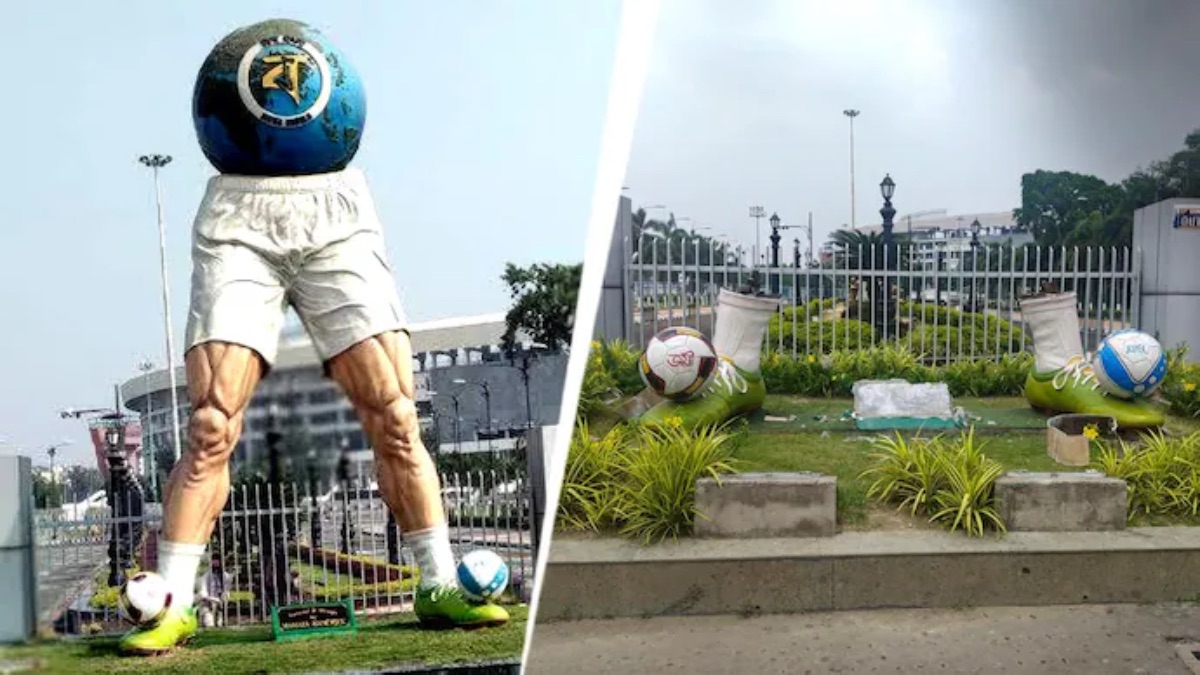 BJP Demolishes Mamata-Designed Football Sculpture Outside Kolkata's Salt Lake Stadium, Days After Minister Called It 'Grotesque'