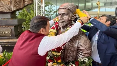 Fadnavis Garlands Maharaj Shivaji's Statue At The Freshly Opened Navi Mumbai Int' Airport