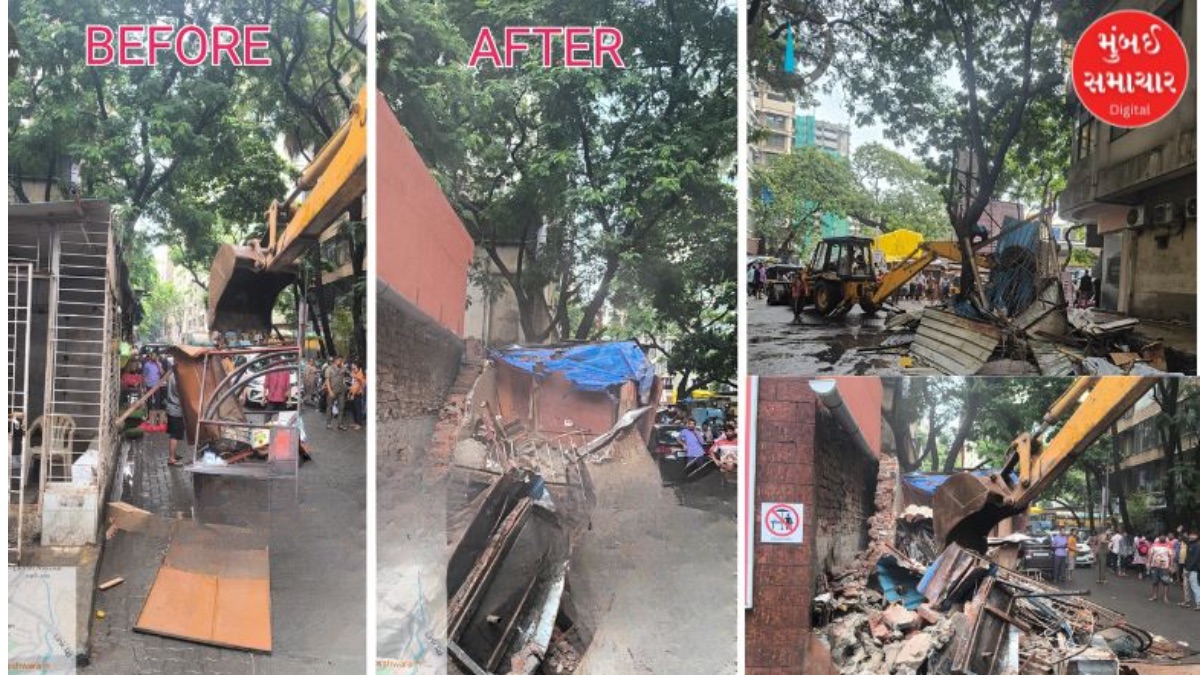 BMC Demolition Hammer Strikes Illegal Shop and Library Structures in Ghatkopar
