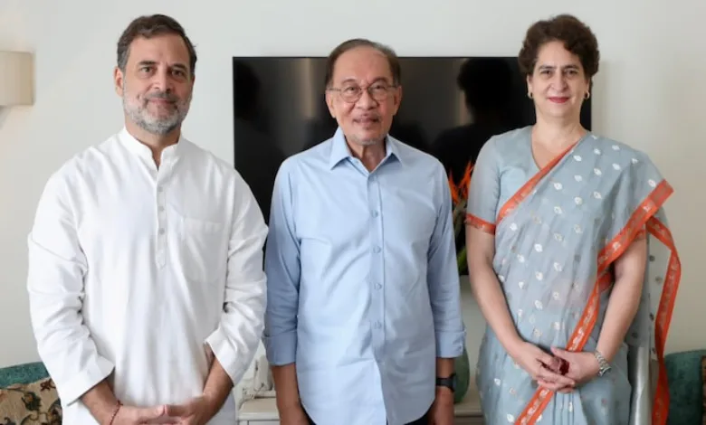 Malaysian PM Anwar Ibrahim Meets LoP Rahul Gandhi Amd Priyanka Vadra In Delhi