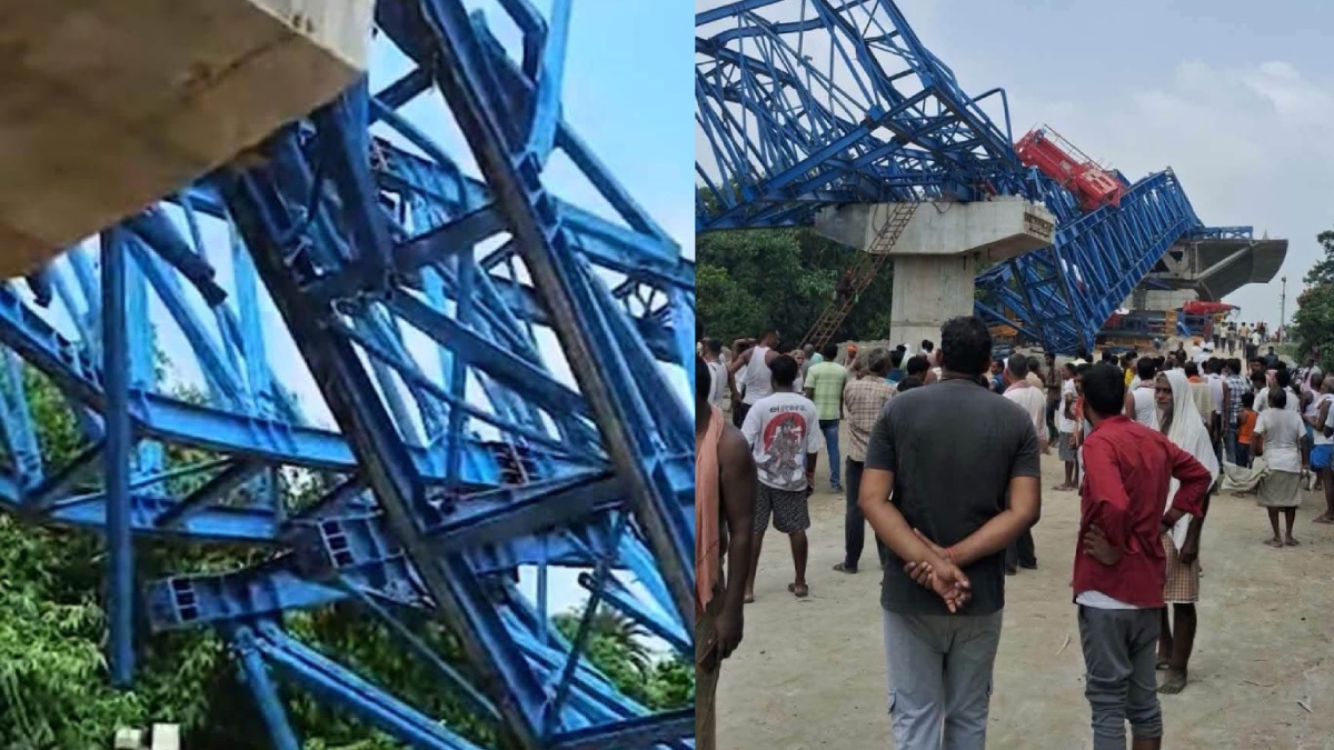 Collapsed section of under-construction bridge in Jalalpur, Vaishali district, Bihar