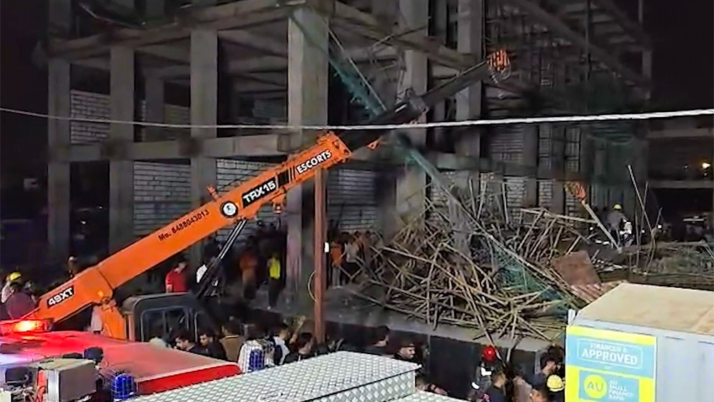 Fifteen Workers Rescued After Iron Slab Collapse at Gandhinagar Construction Site