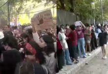 LSR students protest march for women's safety near Kalkaji Temple