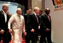 PM Modi holds hands with Iranian President Masoud Pezeshkian alongside Putin and Ramaphosa at BRICS Summit