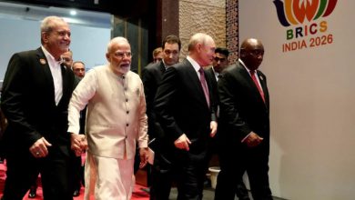 PM Modi holds hands with Iranian President Masoud Pezeshkian alongside Putin and Ramaphosa at BRICS Summit