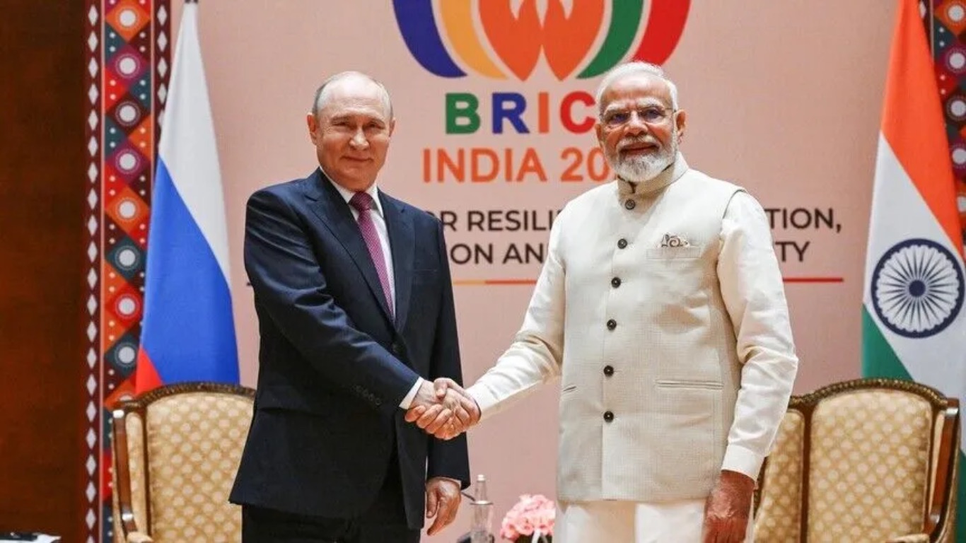 Russian President Vladimir Putin addressing the BRICS Business Summit 2026 in New Delhi