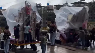 Ganesh Idol Topples in Heavy Rain in Palghar, Several Briefly Trapped