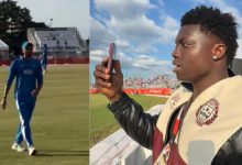 Nigerian influencer Agu Stanley calling out to Indian cricketer Axar Patel during the India vs Pakistan Asian Games 2026 match