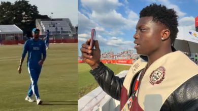 Nigerian influencer Agu Stanley calling out to Indian cricketer Axar Patel during the India vs Pakistan Asian Games 2026 match