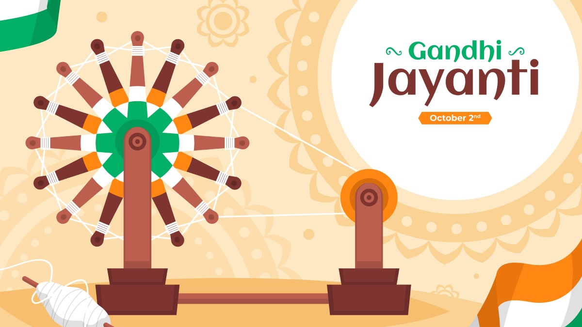 Portrait of Mahatma Gandhi with Gandhi Jayanti 2026 wishes on his 157th birth anniversary