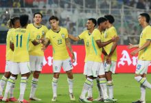 Brazil's Estevao celebrating after scoring against India in the international friendly in Kolkata