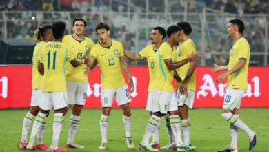 Brazil's Estevao celebrating after scoring against India in the international friendly in Kolkata